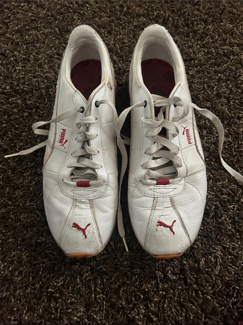 Puma Men’s White Sneakers with Red Logo Accents